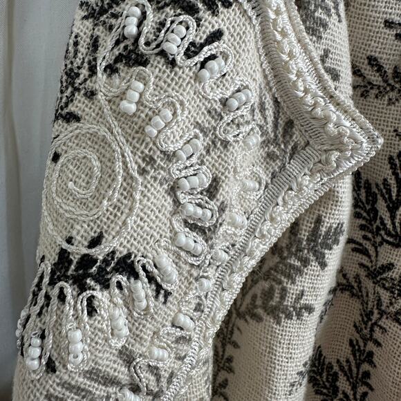 coldwater creek embroidered jacquard blazer womens large ivory black floral - Picture 6 of 15